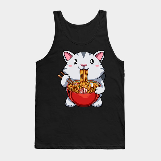 Ramen Kawaii Japanese Cute Cat Tasty Noodles Tank Top by Funnyawesomedesigns